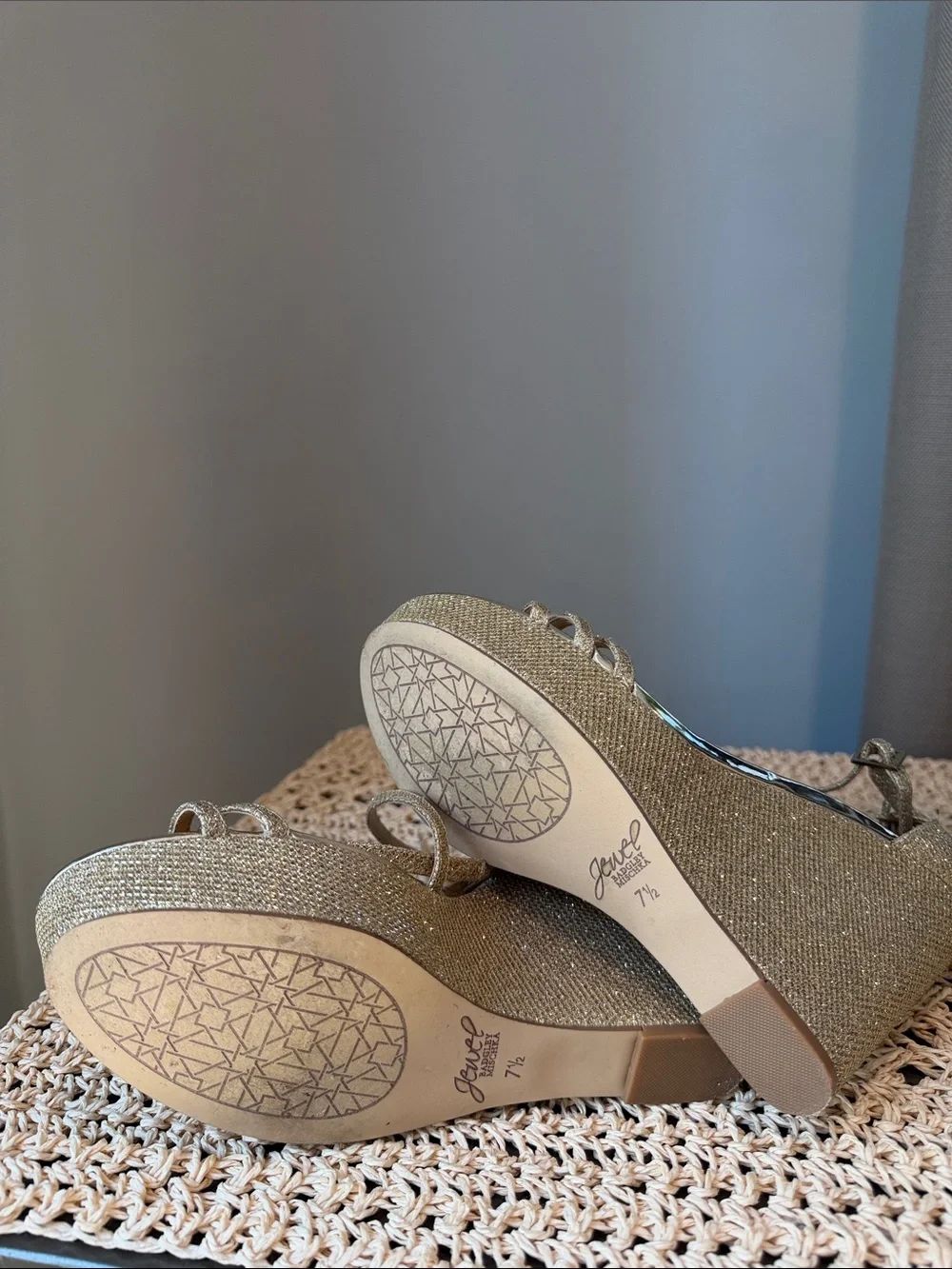 Badgley Mischka Metallic Gold Wedge Sandals with Ankle Strap